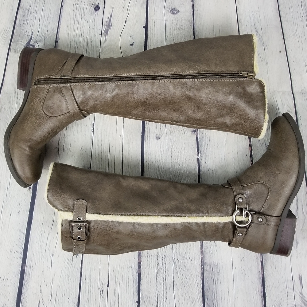 G BY GUESS | sherpa tall heeled side zip boot